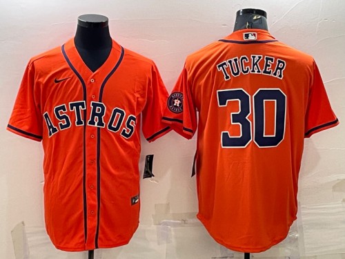 Men's Houston Astros #30 Kyle Tucker Orange With Patch Cool Base Stitched Jersey - Click Image to Close